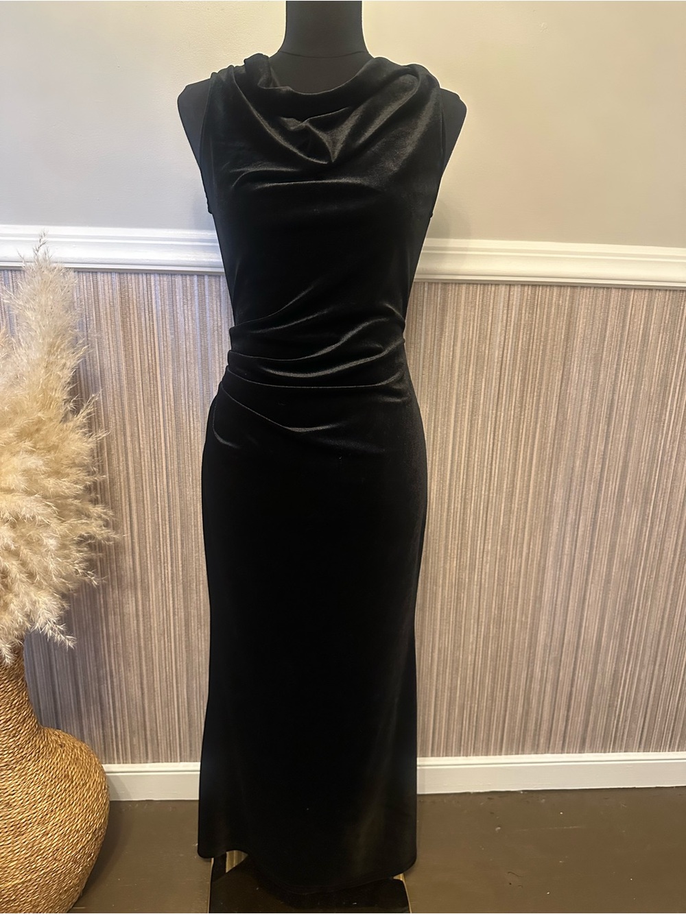Grace Karin Black Velvet Maxi Dress Size 6 Cowl Neck Low Back Evening Formal